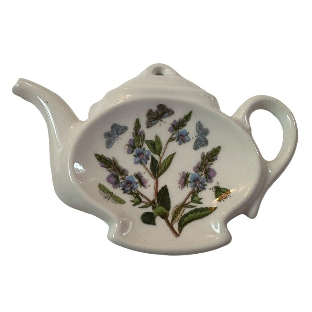 Portmeirion Botanic Garden Teapot Tea Bag Holder Spoon Rest Violet Purple Floral